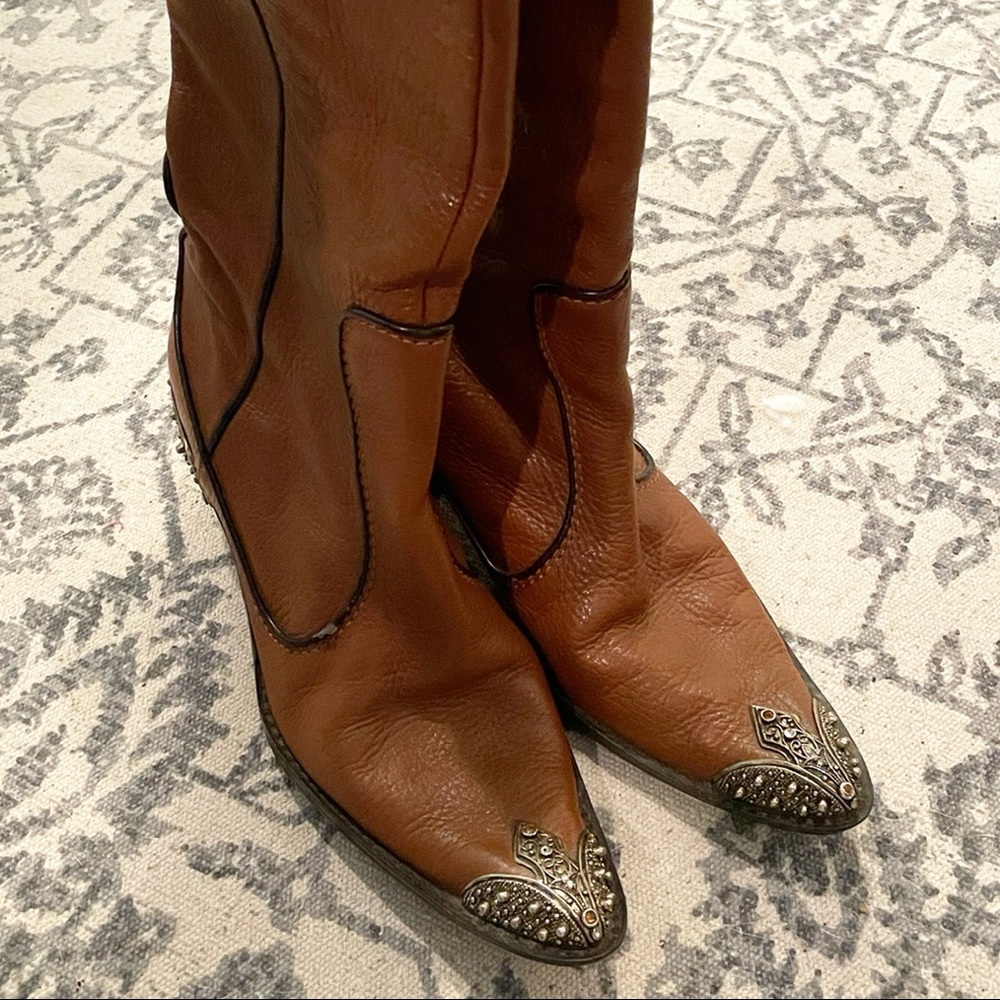 Leather Cowboy Boots Gold Bling Heel and Toe Guard